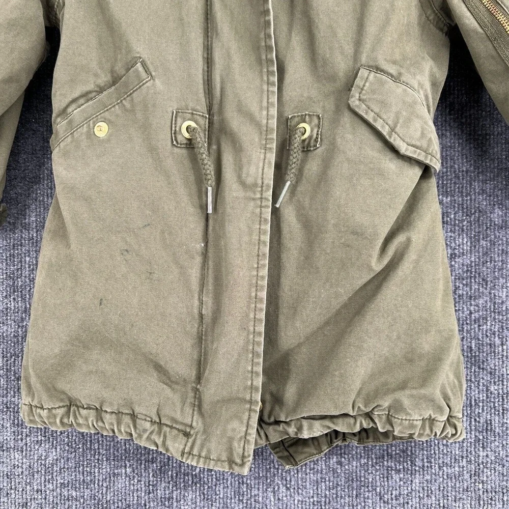Baby Gap Girls 3T Olive Green Coat Anorak Hooded Heavyweight Removable Fur Vest